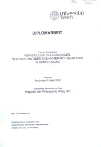 Diplomarbeit: Van Brillen und schlangen Der dislurs uber das Khmer rouge regime in Kambodscha.