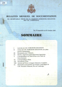 Bulletin Mensuel de Documentation du secretariat prive de sa Majesté Norodom Sihanouk Roi du Cambge, du 19 Septembre au 02 Octobre 2003: Sommaire.
