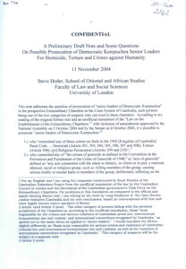 A Preliminary Draft Note and Some Questons on Possible Prosecution of Democratic Kampuchea Senior Leaders for Homicide, Torture and Crimes against Humanity.