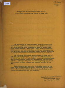 Khmer Rouge Prison Documents from S-21 (Tuol Sleng) Extermination Center in Phnom Penh.
