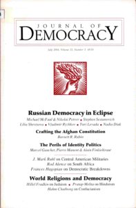 Journal of Democracy: Russian Democracy in Eclipse. Volume 15,  Number 3 July, 2004.