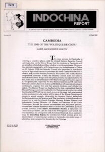Indochina Report: Cambodia the end of the “Politique de Cour” (No. 32. July-September 1992)